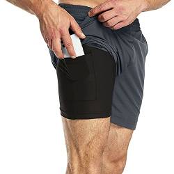 33,000ft Herren 2 in 1 Shorts Sommer Schnelltrocknende Laufshorts mit Taschen Sport Kurze Hosen Fitness Laufhose, Braun M von 33,000ft