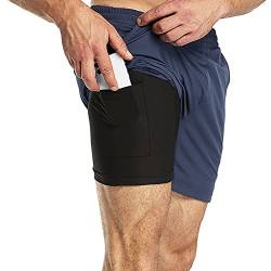 33,000ft Herren 2 in 1 Shorts Sommer Schnelltrocknende Laufshorts mit Taschen Sport Kurze Hosen Fitness Laufhose, Marine Blau 2XL von 33,000ft