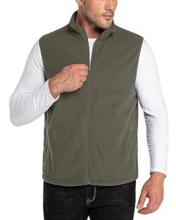 33,000ft Herren Fleece Weste Jacke Standkragen Ultraleicht Outdoor Ärmellose Fleecejacke Gilets Tops Fleeceweste Herren mit Taschen Reißverschluss (Olivgrün,L) von 33,000ft