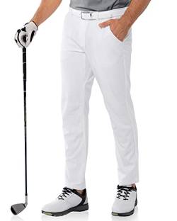 33,000ft Herren Golfhosen Atmungsaktive Stretch Hose für Männer Schmale Passform Schnelltrockende Golf Trousers Slim fit Stretch Lange Golfhosen Weiß 30W*30L von 33,000ft