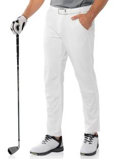 33,000ft Herren Golfhosen Atmungsaktive Stretch Hose für Männer Schmale Passform Schnelltrockende Golf Trousers Slim fit Stretch Lange Golfhosen Weiß-erneuert 30W*30L von 33,000ft