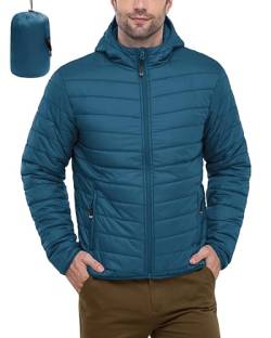 33,000ft Herren Leichte Steppjacke Outdoor Wasserbeständige Übergangsjacke Warme Winterjacke für Männer, Kapuze Wintermäntel Pufferjacke Verstaubar Blau 2XL von 33,000ft