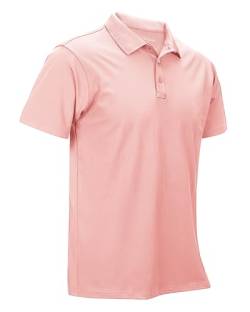 33,000ft Herren Poloshirt Golf Shirt UPF50+ Sonnenschutz Sommer Kurzarm Tshirts Schnelltrocknend Performance Sportshirt Outdoor Einfarbige Poloshirts für Männer zum Golfen Tennis Rosa 3XL von 33,000ft