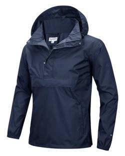 33,000ft Herren Regenjacke Leichter Wasserdichter Packbarer Pullover mit Kapuze und Reflektor für Fahrrad Wandern Outdoor, Dunkelblau L von 33,000ft