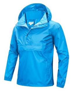 33,000ft Herren Regenjacke Leichter Wasserdichter Packbarer Pullover mit Kapuze und Reflektor für Fahrrad Wandern Outdoor, Hellblau 2XL von 33,000ft