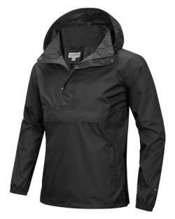 33,000ft Herren Regenjacke Leichter Wasserdichter Packbarer Pullover mit Kapuze und Reflektor für Fahrrad Wandern Outdoor, Schwarz 2XL von 33,000ft