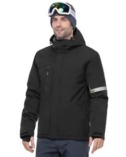 33,000ft Herren Skijacke Wasserdichte Winddichte Warme Outdoorjacke Winterjacke Funktionsjacke Atmungsaktive Snowboardjacke Softshell Jacke mit Kapuze, Schwarz 2XL von 33,000ft