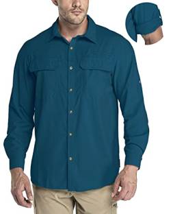 33,000ft Herren Sportshemd Langarmhemd Atmungsaktives Funktionshemd Schnelltrocknende Shirt Outdoorhemd für Männer Frühling Sommer Herbst UV-Schutz Wandern Angeln Shirts Dunkelblau XL von 33,000ft