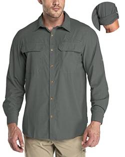 33,000ft Herren Sportshemd Langarmhemd Atmungsaktives Funktionshemd Schnelltrocknende Shirt Outdoorhemd für Männer Frühling Sommer Herbst UV-Schutz Wandern Angeln Shirts Grün 2XL von 33,000ft