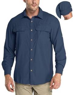 33,000ft Herren Sportshemd Langarmhemd Atmungsaktives Funktionshemd Schnelltrocknende Shirt Outdoorhemd für Männer Frühling Sommer Herbst UV-Schutz Wandern Angeln Shirts Navy Blau 2XL von 33,000ft