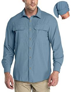 33,000ft Herren Sportshemd Langarmhemd Atmungsaktives Funktionshemd Schnelltrocknende Shirt Outdoorhemd für Männer Frühling Sommer Herbst UV-Schutz Wandern Angeln Shirts Seeblau 2XL von 33,000ft