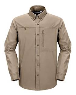 33,000ft Herren Sportshemd Langarmhemd Schnelltrocknende Leicht Funktionshemd Atmungsaktive Button Down Hemd 50+ UV-Schutz Outdoorhemd für Angeln Wandern Braun 2XL von 33,000ft