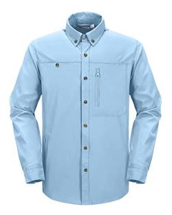 33,000ft Herren Sportshemd Langarmhemd Schnelltrocknende Leicht Funktionshemd Atmungsaktive Button Down Hemd 50+ UV-Schutz Outdoorhemd für Angeln Wandern Hellblau L von 33,000ft