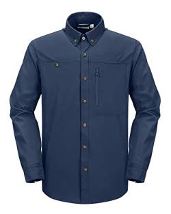 33,000ft Herren Sportshemd Langarmhemd Schnelltrocknende Leicht Funktionshemd Atmungsaktive Button Down Hemd 50+ UV-Schutz Outdoorhemd für Angeln Wandern Navy Blau L von 33,000ft