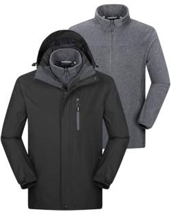 33,000ft Herren Winterjacke Warme 3 in 1 Skijacke Fleecejacke mit Kapuze, Wasserdichte Doppeljacke Wintermantel Parka Regenjacke Outdoorjacke Winddichte Hardshelljacken, Schwarz M von 33,000ft