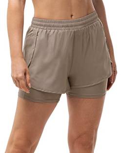 33,000ft Kurze Sporthose Damen 2 in 1 Laufhose Schnelles Trocknen Shorts Damen Sommer Atmungsaktive Jogginghose für Fitness, Yoga, Wandern, Gym Dim Gray S von 33,000ft