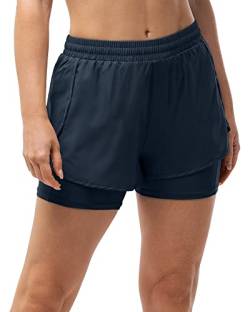 33,000ft Kurze Sporthose Damen 2 in 1 Laufhose Schnelles Trocknen Shorts Damen Sommer Atmungsaktive Jogginghose für Fitness, Yoga, Wandern, Gym Dunkelblau L von 33,000ft