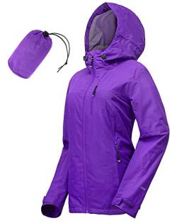 33,000ft Regenjacke Damen Wasserdicht Outdoorjacke Atmungsaktiv Herbst Übergangsjacke Leichte Jacke mit Kapuze Windbreaker zum Wandern Reisen Treking Fahrrad (Lila 44) von 33,000ft