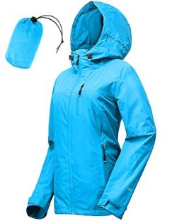 33,000ft Regenjacke Damen Wasserdicht Outdoorjacke Atmungsaktiv Herbst Übergangsjacke Leichte Jacke mit Kapuze Windbreaker zum Wandern Reisen Treking Fahrrad Meerblau 48 von 33,000ft