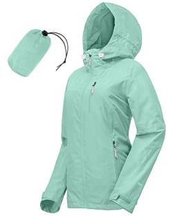 33,000ft Regenjacke Damen Wasserdicht Outdoorjacke Atmungsaktiv Herbst Übergangsjacke Leichte Jacke mit Kapuze Windbreaker zum Wandern Reisen Treking Fahrrad Mintgrün 36 von 33,000ft