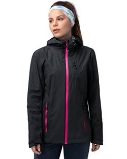 33,000ft Regenjacke Damen Wasserdicht Outdoorjacke Atmungsaktiv Herbst Übergangsjacke Leichte Jacke mit Kapuze Windbreaker zum Wandern Reisen Treking Fahrrad Schwarz/Lila 44 von 33,000ft