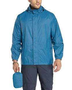 33,000ft Regenjacke Herren Leicht Wasserdicht Faltbare Regenmantel mit Kapuze Fahrrad Rain Windbreaker Windjacke Camping Outdoor Blau M von 33,000ft