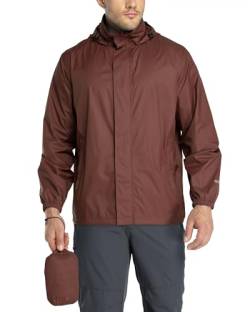 33,000ft Regenjacke Herren Leicht Wasserdicht Faltbare Regenmantel mit Kapuze Fahrrad Rain Windbreaker Windjacke Camping Outdoor Dunkel Rot L von 33,000ft