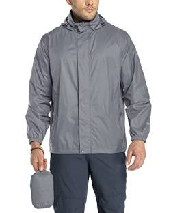 33,000ft Regenjacke Herren Leicht Wasserdicht Faltbare Regenmantel mit Kapuze Fahrrad Rain Windbreaker Windjacke Camping Outdoor Grau 3XL von 33,000ft