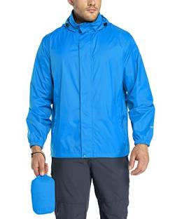 33,000ft Regenjacke Herren Leicht Wasserdicht Faltbare Regenmantel mit Kapuze Fahrrad Rain Windbreaker Windjacke Camping Outdoor Königsblau L von 33,000ft