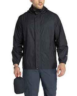 33,000ft Regenjacke Herren Leicht Wasserdicht Faltbare Regenmantel mit Kapuze Fahrrad Rain Windbreaker Windjacke Camping Outdoor schwarz M von 33,000ft