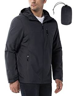 33,000ft Regenjacke Herren Wasserdicht Outdoorjacke Leichte Freizeitjacke Packbare Windjacke Fahrrad Regenmantel mit Kapuze Dunkelgrau 2XL von 33,000ft