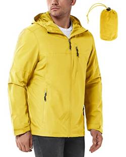 33,000ft Regenjacke Herren Wasserdicht Outdoorjacke Leichte Freizeitjacke Packbare Windjacke Fahrrad Regenmantel mit Kapuze Gelb 2XL von 33,000ft