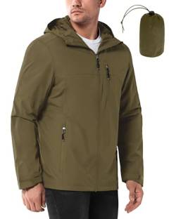 33,000ft Regenjacke Herren Wasserdicht Outdoorjacke Leichte Freizeitjacke Packbare Windjacke Fahrrad Regenmantel mit Kapuze Grün 3XL von 33,000ft