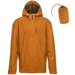 33,000ft Regenjacke Herren Wasserdicht Outdoorjacke Leichte Freizeitjacke Packbare Windjacke Fahrrad Regenmantel mit Kapuze Kürbisgelb S von 33,000ft