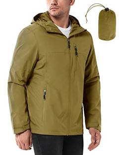 33,000ft Regenjacke Herren Wasserdicht Outdoorjacke Leichte Freizeitjacke Packbare Windjacke Fahrrad Regenmantel mit Kapuze Olive 2XL von 33,000ft