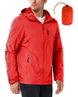 33,000ft Regenjacke Herren Wasserdicht Outdoorjacke Leichte Freizeitjacke Packbare Windjacke Fahrrad Regenmantel mit Kapuze Rot M von 33,000ft