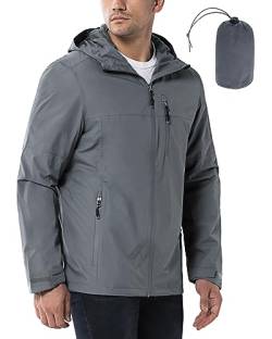 33,000ft Regenjacke Herren Wasserdicht Outdoorjacke Leichte Freizeitjacke Packbare Windjacke Fahrrad Regenmantel mit Kapuze Silbergrau S von 33,000ft