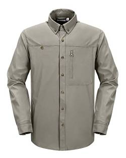 33,000ft Safari Hemd Herren Langarm Sportshemd UPF50+ UV Schutz Funktionshemd Atmungsaktiv Button-Down-Hemd mit Taschen für Wandern Angeln Reisen Grau 2XL von 33,000ft