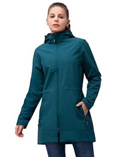 33,000ft Softshelljacke Damen Lange Übergangsjacke Wasserdicht Winddicht Softshellmantel Windbreaker Atmungsaktiv Wanderjacke Outdoor Mantel mit Abnehmbarer Kapuze Blau XL von 33,000ft