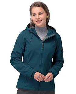 33,000ft Softshelljacke Damen Wasserdichte Atmungsaktive Warme Winterjacke Fleece Übergangsjacke Winddichte Funktionsjacke mit Kapuze Dunkles Cyan XS von 33,000ft