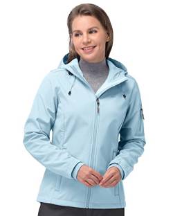 33,000ft Softshelljacke Damen Wasserdichte Atmungsaktive Warme Winterjacke Fleece Übergangsjacke Winddichte Funktionsjacke mit Kapuze Hellblau/Hellblau 2XL von 33,000ft