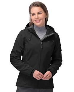 33,000ft Softshelljacke Damen Wasserdichte Atmungsaktive Warme Winterjacke Fleece Übergangsjacke Winddichte Funktionsjacke mit Kapuze Schwarz XS von 33,000ft