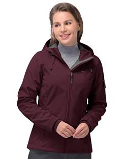 33,000ft Softshelljacke Damen Wasserdichte Atmungsaktive Warme Winterjacke Fleece Übergangsjacke Winddichte Funktionsjacke mit Kapuze Weinrot 3XL von 33,000ft