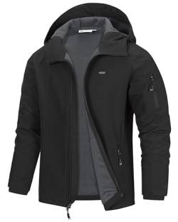 33,000ft Wasserdicht Atmungsaktiv Softshelljacke für Herren, Fleecejacke Herren Warm Wanderjacke Freizeitjacke mit Kapuze Schwarz XL von 33,000ft