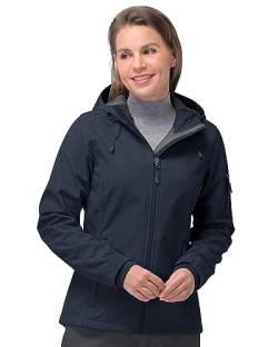 33,000ft Wasserdichte Damenjacke, leichte Softshelljacke mit Kapuze, winddichte Fleece-Regenjacke für Outdoor-Wandern, Dunkelblau meliert, 36 von 33,000ft