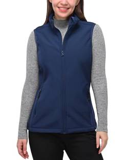 Damen Softshell Full Zip Weste Fleece Gefüttert Winddichte Weste Oberbekleidung Leichte Ärmellose Jacke für Laufen Wandern Golf, dunkelblau, 38 von 33,000ft