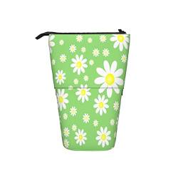 351 Teleskopisch Mäppchen Gänseblümchen, Weiße Blumen, Grüner Hintergrund, Frühling Bleistifte Tasche Grosse Kapazität Schüler Schlampermäppchen Mit Reißverschluss Damen Ständer Bleistifthalter von 351