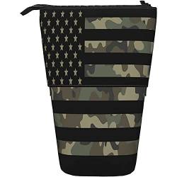 351 Teleskopisch Mäppchen Usa Camouflage Flagge, Dunkelgrauer Amerikanischer Flaggendruck Federtasche Mit Reißverschluss Kindergarten Bleistifte Tasche Grosse Kapazität Schule Stifteetui von 351