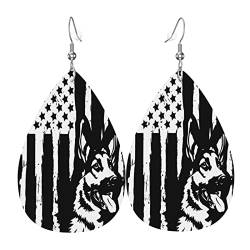 Damen Ohrringe Ohrhänger Leichte Ohrringe Hängend Kunstleder Schmuck Deutscher Schäferhund Mit Usa-Flaggenmotiv von 351