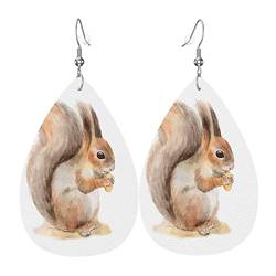 Damen Ohrringe Ohrhänger Leichte Ohrringe Hängend Kunstleder Schmuck Eichhörnchen-Geschenk von 351